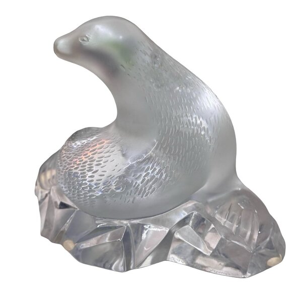 Lalique Crystal Seal Sea Lion Sculpture Signed Frosted Art Glass Original Stickr - Picture 7 of 10